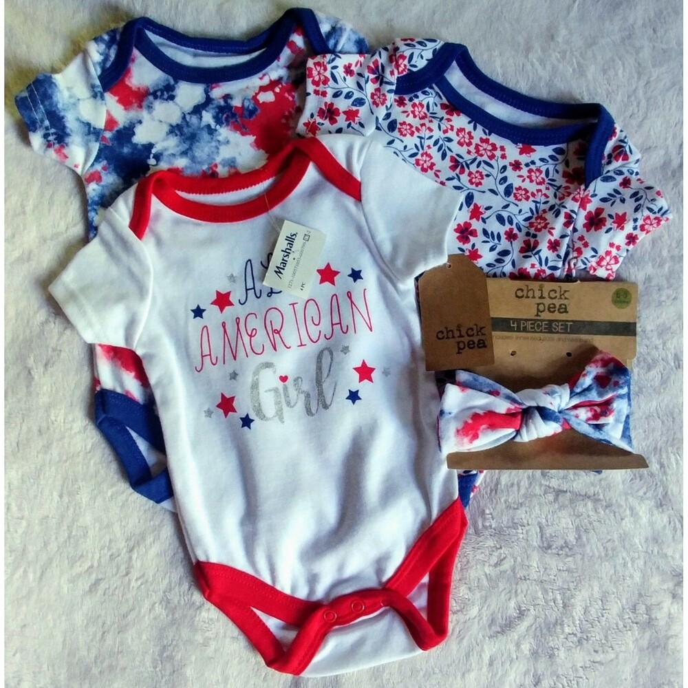 shirts 0 To 3 months New Chick Pea 4 piece set 3 short sleeve 1 headband infant